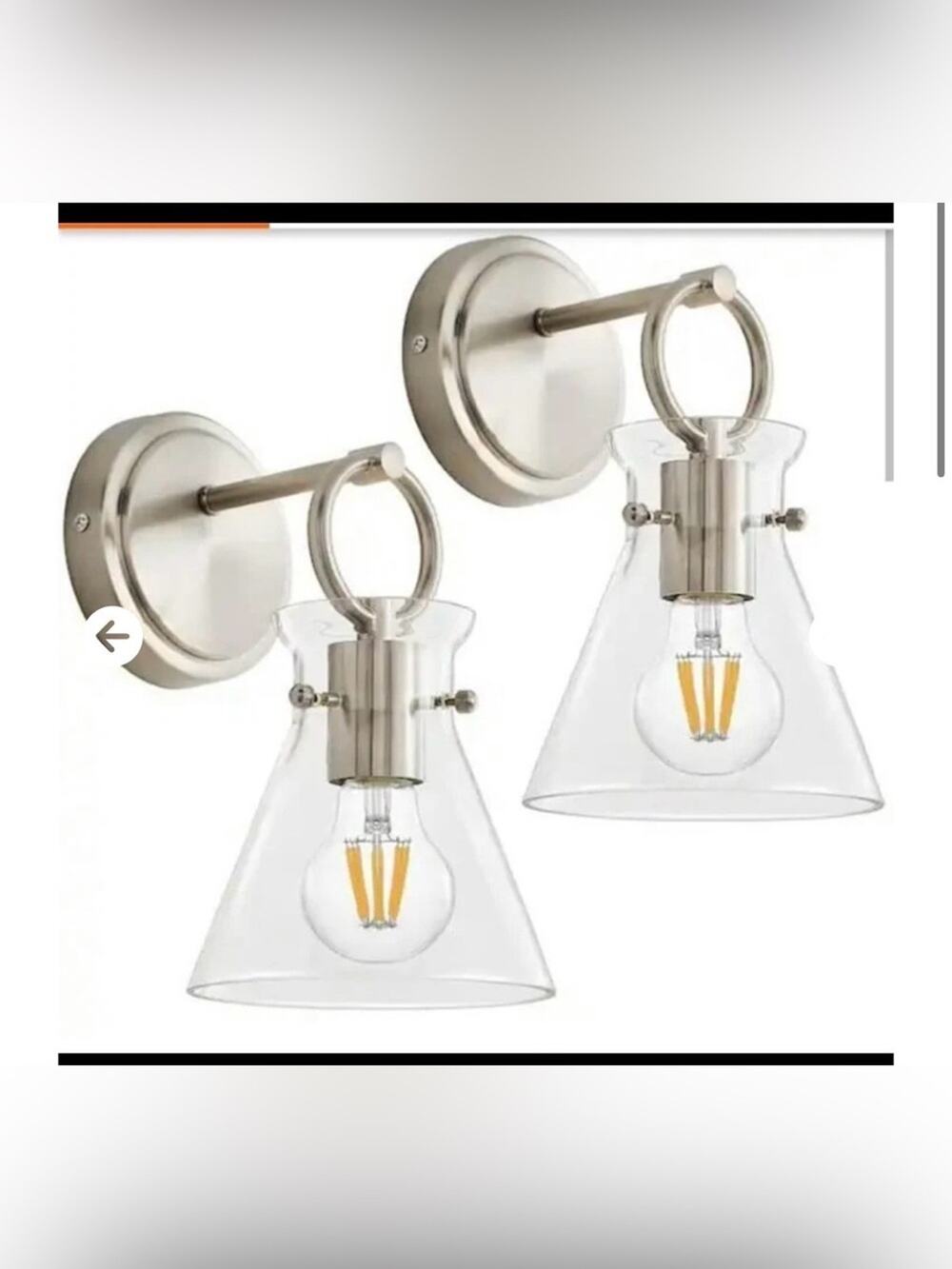 Modern Industrial Nickel Wall Sconce Set of 2 Clear Glass Shades New